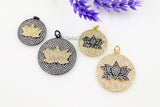 Lotus Flower Amulet Pendant, CZ Micro Pave Black and Gold Two Tone Round Succulent Flower Disc Pendants, Yoga Zen Healing Charms