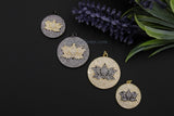 Lotus Flower Amulet Pendant, CZ Micro Pave Black and Gold Two Tone Round Succulent Flower Disc Pendants, Yoga Zen Healing Charms