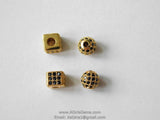 CZ Micro Pave Balls and Squares, Round Silver or Gold with Black CZ Pave Beads, 6 mm Focal Bead Spacer