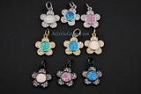 Opal Flower Charms AG 328, CZ Pave Tiny Blue Daisy Flower charm, 12 x 18 mm White Pink Flower Girl Findings - Gold/White Opal