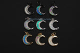 Crescent Moon Charm, CZ Pave Opal Moon with Cubic Zirconia, Gold Lunar Moon