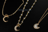 Opal Crescent Moon Charms, CZ Pave Gold White Moon, AG 209