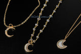 Opal Crescent Moon Charms, CZ Pave Gold White Moon, AG 209