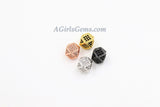 CZ Pave Cube Beads, Silver 10 mm Hexagon #215, Large Hole Black or Gold Square Spacer Beads