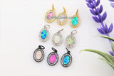 CZ Pave White Oval Charm, Blue Opal CZ Charms, Pink Shell Earring Dangles