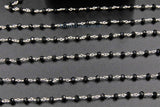Black Bead Silver Wire Wrapped Rosary Chains, 4 mm Beaded Chains CH #436, Black Boho Chain