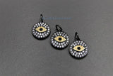 Evil Eye Charm, *NEW* Black and Gold CZ Micro Pave Small Round Disc Charm, 13 x 16 mm Mini Evil Eye for Bracelet Charms