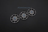 Star Charm Pendants, CZ Black Blue Turquoise Round Evil Eye Pendants #2103, Pave Starburst