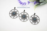 Star Charm Pendants, CZ Black Blue Turquoise Round Evil Eye Pendants, Pave Starburst