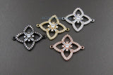 Diamond Charm, CZ Micro Pave Diamond Shape Charms # 62, 18 k Silver/Gold or Black Rhodium Plated CZ 4 Point Star Diamond Connectors