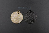 Large Round Disc Pendant, AG 159, CZ Micro Pave 28 mm Gold or Black Rhodium