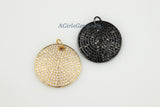 Large Round Disc Pendant, AG 159, CZ Micro Pave 28 mm Gold or Black Rhodium