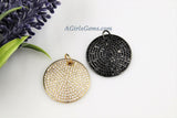 Large Round Disc Pendant, AG 159, CZ Micro Pave 28 mm Gold or Black Rhodium