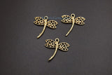 Dragonfly Charm, 4 pcs* Brushed Gold Charms for Flat Ring Hoop Earrings, Bracelet/Necklace Nature Insect Animal Charms