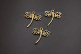 Dragonfly Charm, 4 pcs* Brushed Gold Charms for Flat Ring Hoop Earrings, Bracelet/Necklace Nature Insect Animal Charms