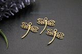 Dragonfly Charm, 4 pcs* Brushed Gold Charms for Flat Ring Hoop Earrings, Bracelet/Necklace Nature Insect Animal Charms