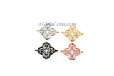 Quatrefoil Charm Connectors, CZ Micro Pave Silver Charms #230, 15 x 21 mm Flower Charm Links