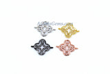 Quatrefoil Charm Connectors, CZ Micro Pave Silver Charms #230, 15 x 21 mm Flower Charm Links