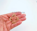 Large Quatrefoil Charm, Brushed Gold Soldered Filigree Clover #668, Earrings or Necklace Pendants 36 x 40 mm