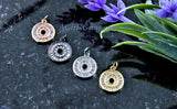 Round Disc Pendant, CZ Pave Small Coin Charms, Baguette Circle