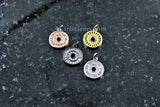 Round Disc Pendant, CZ Pave Small Coin Charms, Baguette Circle