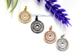 Round Disc Pendant, CZ Pave Small Coin Charms, Baguette Circle