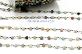 Natural Light Amazonite Gunmetal Chain, 4 mm Black Wire Wrapped CH# 352, Boho Style Chain