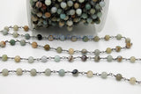 Amazonite Gunmetal Rosary Chain, 6 mm Wire Wrapped CH #355, By The Foot
