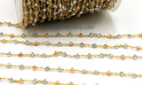 Pink Opal Chain, 4 mm Multi Color Rosary Chains CH #327, Clear Crystal
