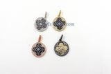 Enamel Flower Pendant, Large or Small CZ Micro Pave Round Disc Multi Color Charms #2091, Rose