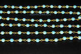 Turquoise Rosary Beaded Chain, 4 mm, 6 mm Wire Wrapped Blue Boho Howlite CH #526