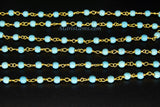 Turquoise Rosary Beaded Chain, 4 mm, 6 mm Wire Wrapped Blue Boho Howlite CH #526