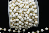 Turquoise Chain, 8 mm Natural White Turquoise Rosary Chain CH #370, 6 mm Gold Wire Wrapped