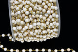 Turquoise Chain, 8 mm Natural White Turquoise Rosary Chain CH #370, 6 mm Gold Wire Wrapped