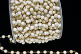 Turquoise Chain, 8 mm Natural White Turquoise Rosary Chain CH #370, 6 mm Gold Wire Wrapped