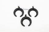 Crescent Double Horn Pendant, Black Pave CZ Micro Pave Crescent Moon Charm, Rose