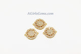 CZ Pave Round Disc Connectors, Baguette Flower Connector #101, Rose Gold Silver or Black Plated