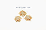 CZ Pave Round Disc Connectors, Baguette Flower Connector #101, Rose Gold Silver or Black Plated