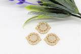 CZ Pave Round Disc Connectors, Baguette Flower Connector #101, Rose Gold Silver or Black Plated