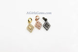 Diamond Shape Charms, 3 Pcs CZ Pave 8 x 13 mm, Rose #26