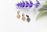 Diamond Shape Charms, 3 Pcs CZ Pave 8 x 13 mm, Rose #26