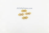 CZ Micro Pave Bow Tie Connector #26, Tiny Hourglass Charm 18 k Gold Plated 4 x 10 mm Ribbon Connector, Tiny CZ Charms for Jewelry Making