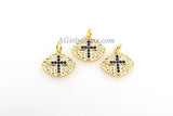 CZ Micro Pave Cross Charm, Sapphire Blue 18 K Gold Plated Oval Football #61, Bracelets/Rosary Chain Necklaces