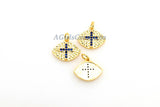 CZ Micro Pave Cross Charm, Sapphire Blue 18 K Gold Plated Oval Football #61, Bracelets/Rosary Chain Necklaces