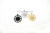 Star Charm Pendant, CZ Black Pave Flower Charms, Round Disc Starburst Pendants