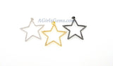 Star Crystal Charm Pendants, CZ Pave Large Silver, Black CZ