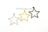 Star Crystal Charm Pendants, CZ Pave Large Silver, Black CZ