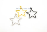 Star Crystal Charm Pendants, CZ Pave Large Silver, Black CZ