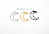 Moon Charm Pendants, CZ Gold Pave Large CZ Charms #767, Crescent Black Crystal Moon Link 35 x 42 mm