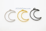 Moon Charm Pendants, CZ Gold Pave Large CZ Charms # 767, Crescent Black Crystal Moon Link 35 x 42 mm